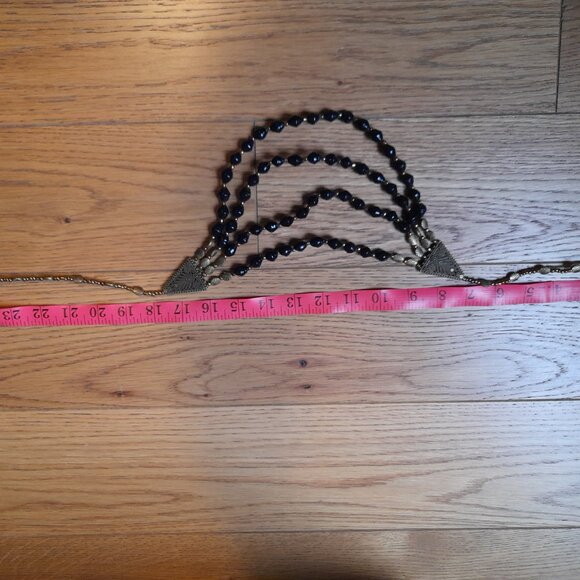 Brass Tone and Black Bib Necklace Rolled Paper Beads Ethnic Boho Tribal - Picture 13 of 14
